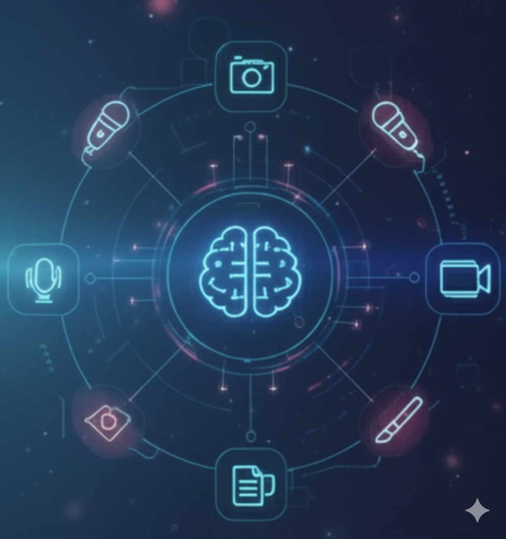 Brain with Media Icons